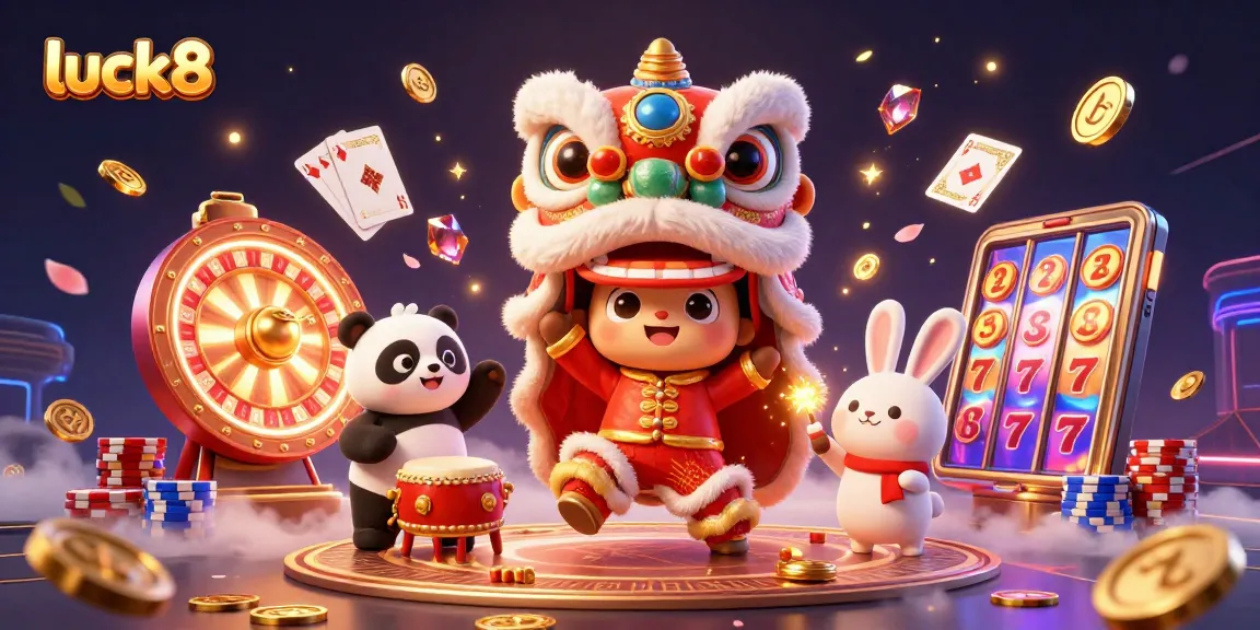 Engaging luck8 gaming experience illustrated with vibrant characters, casino elements, and dynamic winnings.