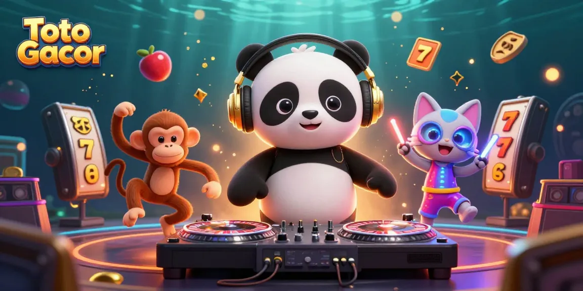 Mainkan Toto Gacor sambil menikmati ilustrasi kartun 3D DJ panda dan karakter kasino lainnya.