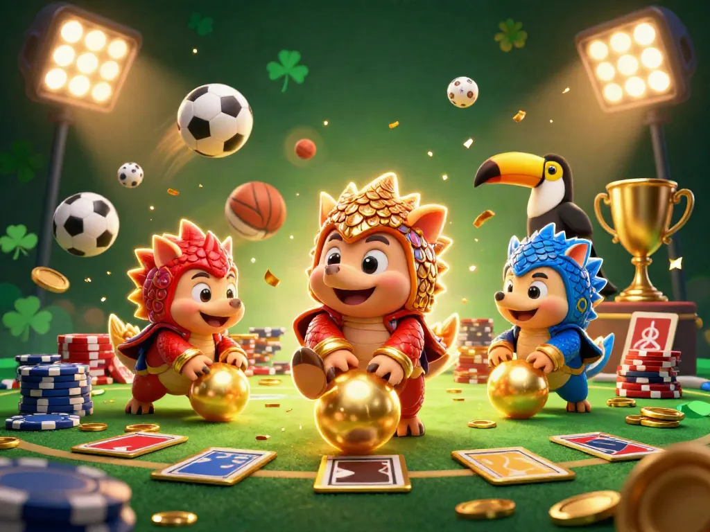 Experience thrilling gameplay with LGODEWA as rival pangolins compete in a vibrant casino scene.