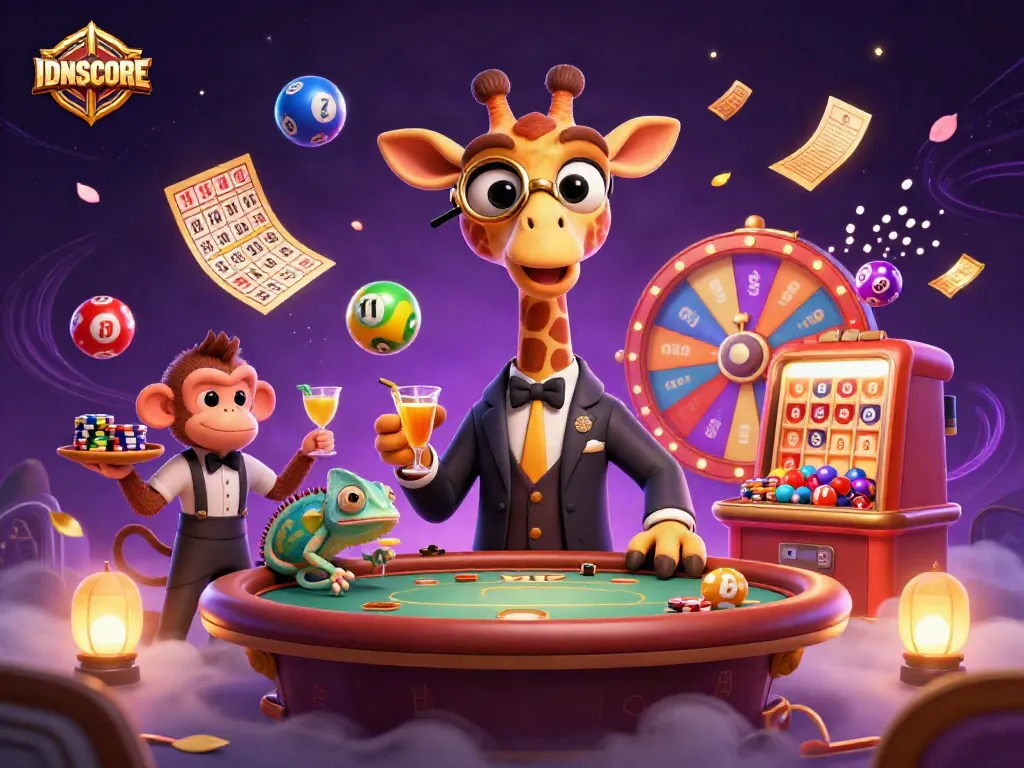 IDNSCORE offers an exciting gaming atmosphere with vibrant characters and lottery action.