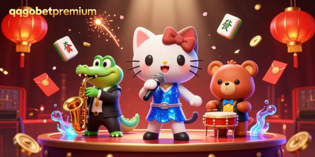 Experience thrilling moments with qqgobetpremium's vibrant casino atmosphere featuring lively characters.