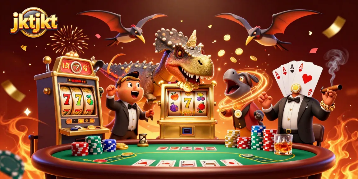Kepala Pachycephalosaurus yang menabrak mesin slot emas jktjkt, mengeluarkan koin jackpot dengan latar belakang kasino yang meriah.