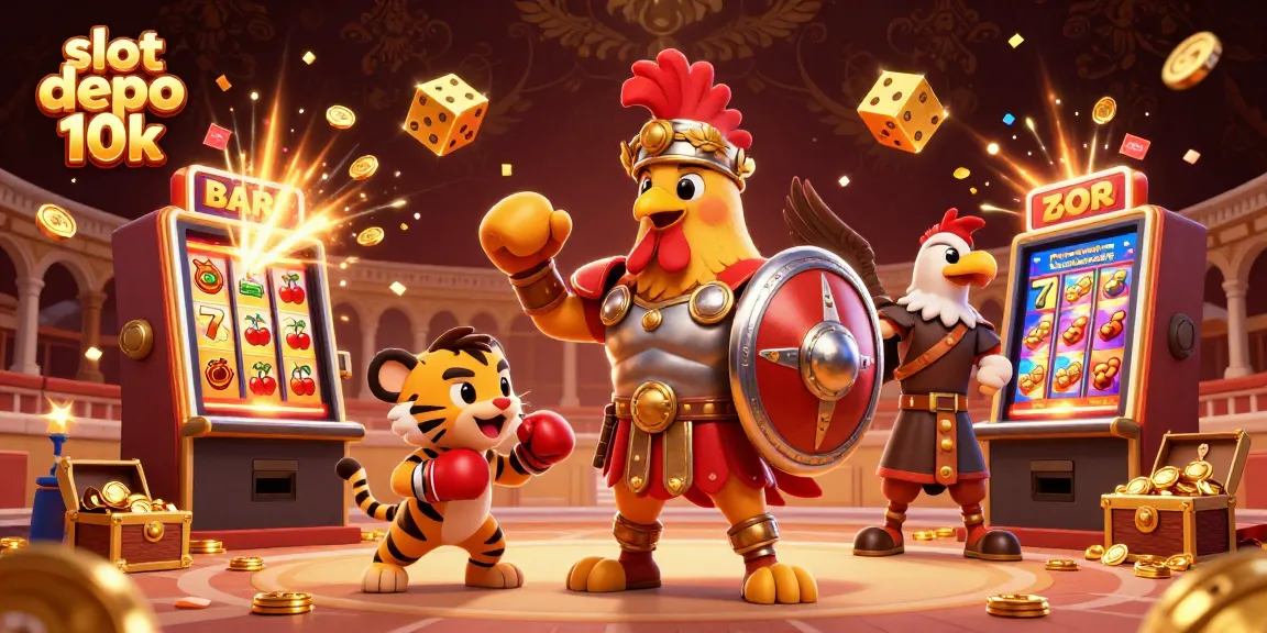 Experience the excitement of slot depo 10k with vibrant 3D illustrations illustrating jackpots and game elements.
