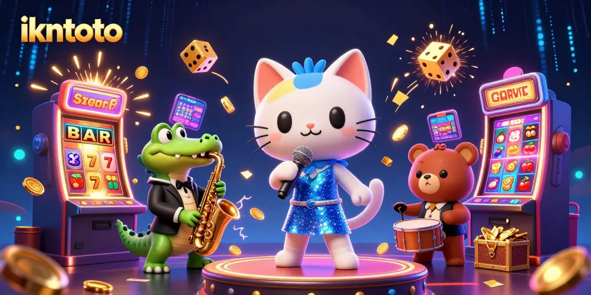 Experience thrilling jackpot wins with ikntoto's vibrant 3D casino scene bursting with excitement.