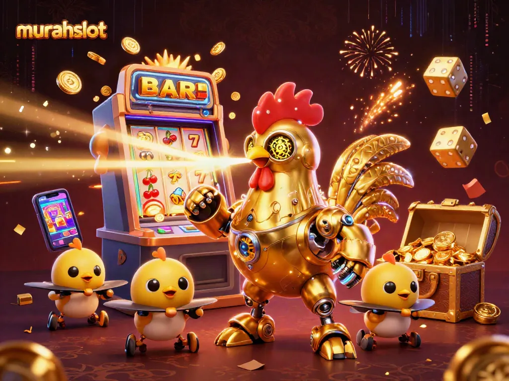 Menangkan jackpot berlimpah di murahslot dengan karakter robot ayam emas yang futuristik.