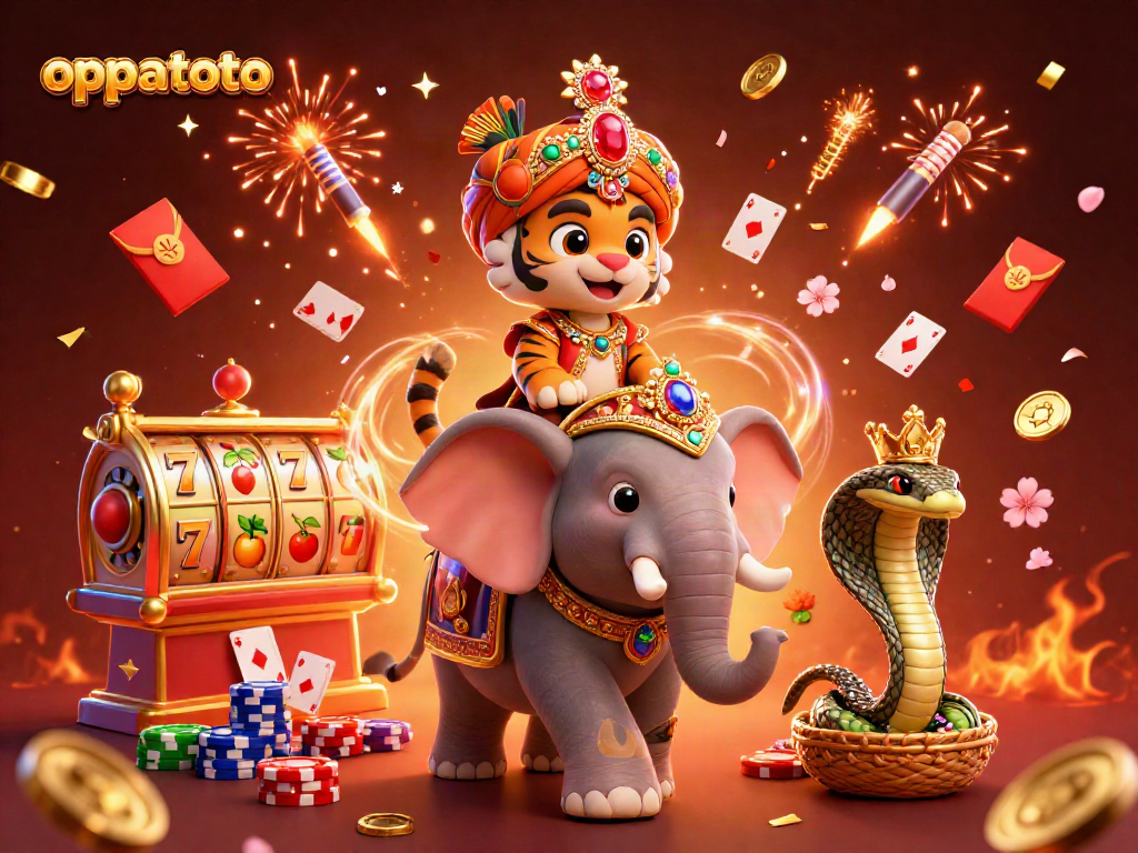 Join the oppatoto excitement with regal characters amidst vibrant casino themes and dynamic gaming elements.