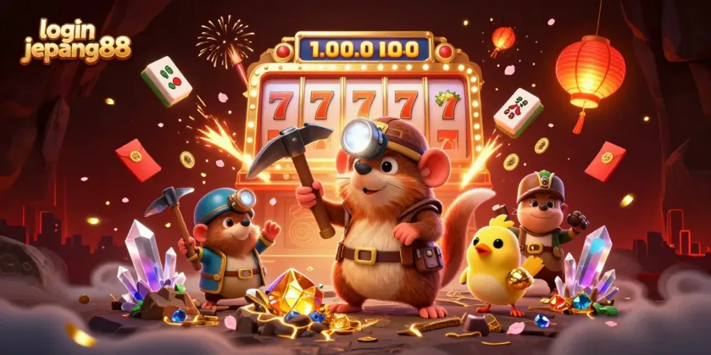 Spin the reels with excitement in login jepang88, featuring vibrant gold treasures and lucky symbols.