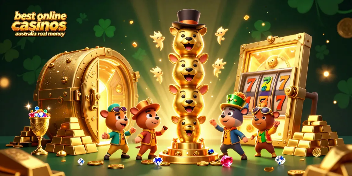 Experience the excitement at the best online casinos Australia real money with colorful 3D characters and vibrant casino elements.
