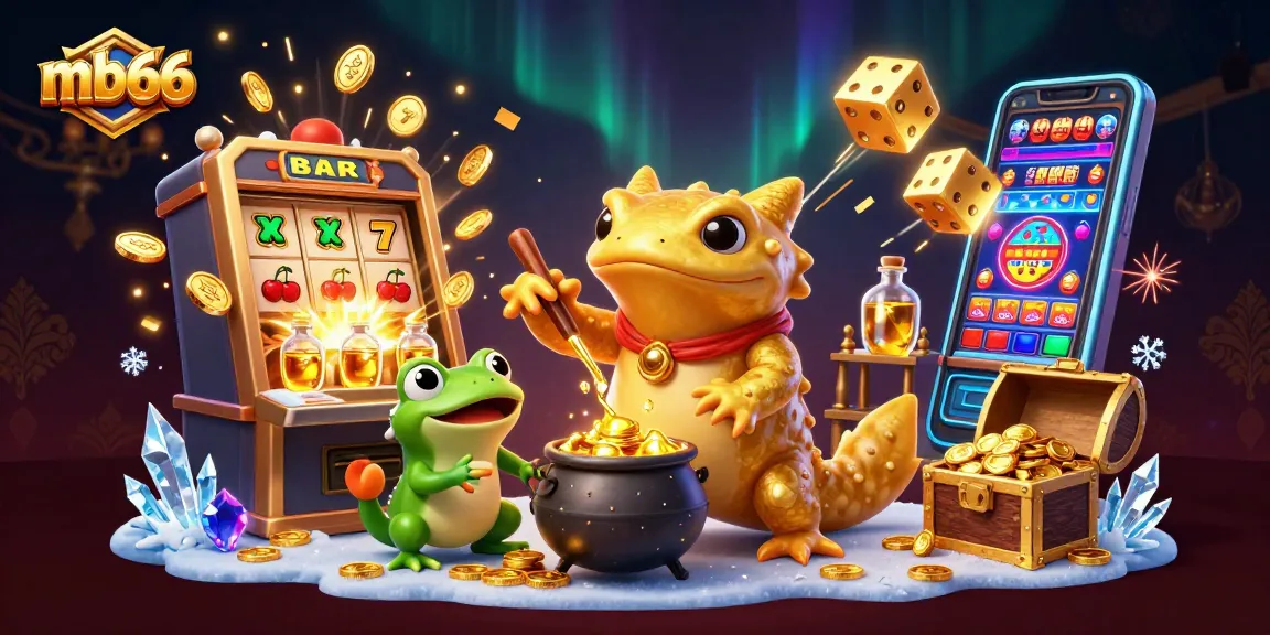 Winning at mb66 with a vibrant fantasy casino world of gold coins and exciting game elements.