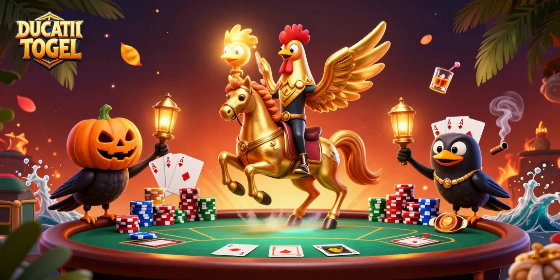 Engage with DUCATITOGEL's thrilling atmosphere featuring the golden rooster riding a spectral horse.